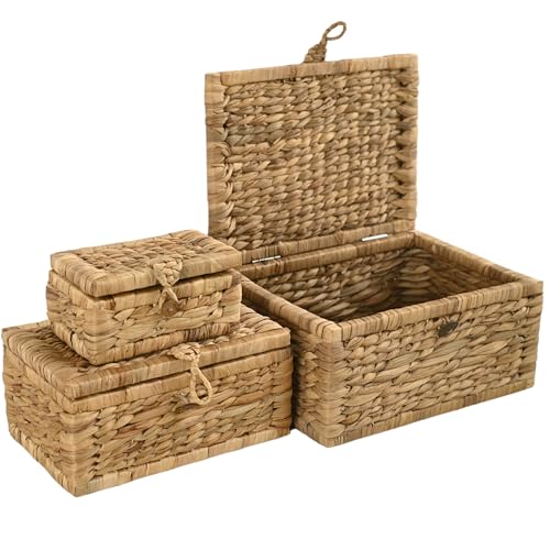 ChumDecor Wicker Storage Basket with Lid Set of 3 –
