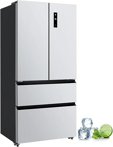 BUEBEO French Door Refrigerator, Double Door Stainless Steel, 2 Large Freezer Dr