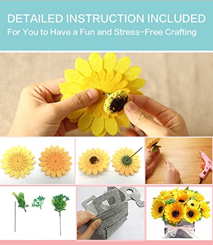 Image of BAZIMA DIY Felt Flower Art Craft Kit, Sunflower Pot Bonsai Kit, Floral Gifts, Beginner Craft Kit, Arrange Pre-Cut Flowers and Foliage