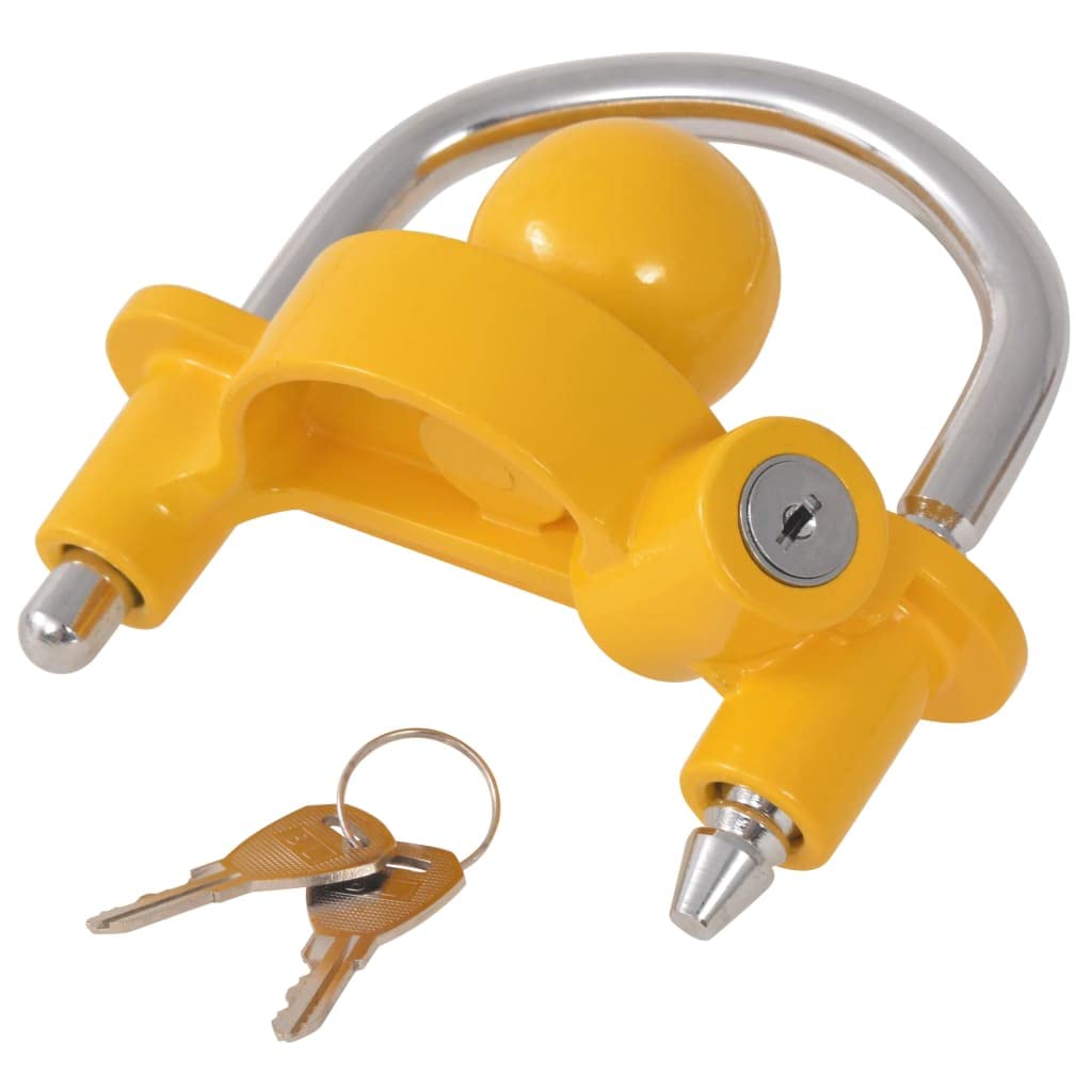 Antivol de remorque en acier et alliage d'aluminium jaune avec 2 clés, antivol pour caravane, remorque, voiture et camping-car, résistant aux intempéries, robuste, facile à utiliser