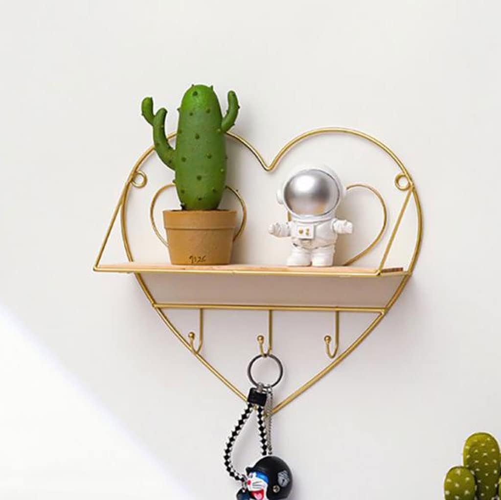 JSEIAJB Wall Mounted Bathroom Shelf with Hook Shower Hanging Storage Basket Wrought Iron Wall Decoration Home Rack(D)