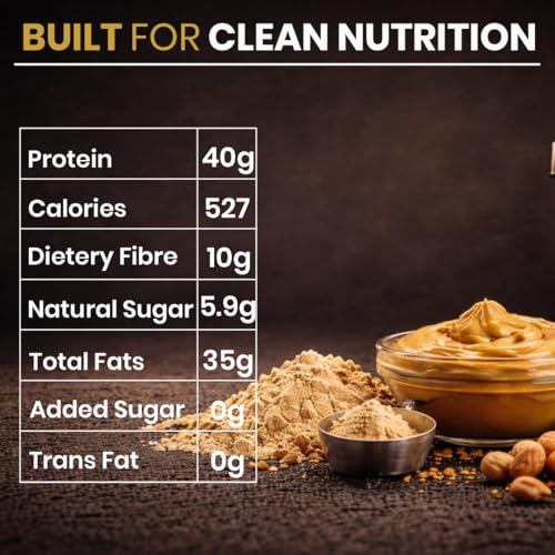Image of Growfitz All Natural 40g High Protein Peanut Butter 800 Gram | Smooth, Unsweetened | Gluten & Cholesterol Free | 10g Fiber, Nut Butter | 100% Pure Roasted peanuts butter | Zero Trans Fat, Zero Sugar (800 Gram - Pack of 3)