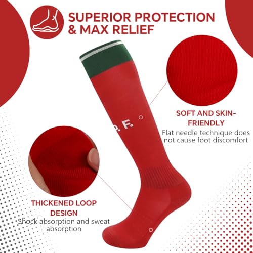 Image of Proberos Sport Compression Football Socks, Portugal Special Edition Football Socks, High Elastic Moisture Wicking Soccer Socks with Striped Cuff, Athletic Over the Calf Dress Socks, Size - L