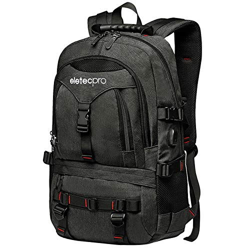 EletecPro 17.3 Inch Laptop Travel Backpack with USB Charging Port(Black Update)