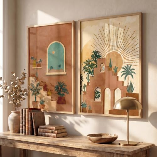 Image of YANVEER Boho Painting for Wall Decoration - Modern Art Wall Decor Framed Painting for Living Room Bedroom - Framed Wall Posters /Paintings with Frame Set of 2 (10X13 inch)