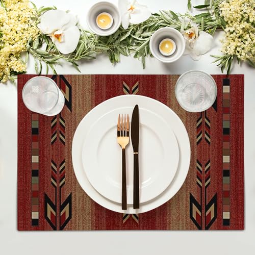 Giwawa M8ZMT1MT240102Z_YT2T4Z Southwestern Placemats Set Of 4 Rusty Red Tribal Geometric Decorative Table Mat Antique Native American Heat Resistant Washable Place Mats 12X18Inch For Dining Kitchen Farmhouse Decor thumb #2