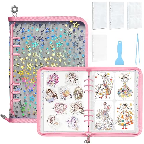 Mlife Sticker Storage Organizer, Sticker Organizer Binder Reusable Sticker Book Collecting Album A5 Sticker Collecting Book Clear Sticker Album Holder with Blank Release Paper,Tweezer (Light-Pink)
