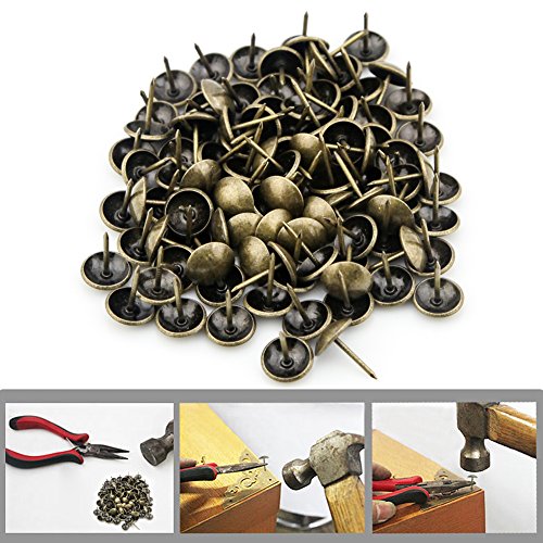 Yasorn 100pcs Antique Upholstery Nails Decorative Furniture Tacks Set Thumb Tack Push Pins DIY 1/2" Nailhead Bronze