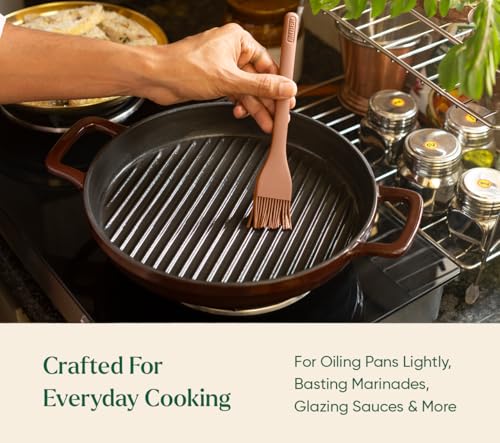 Image of Ember Cookware Silicone Oil & Basting Brush 21 cm | 230C Heat Resistant | Platinum Grade Silicone | Food Safe Pastry Brush | Easy to Clean Bristles | Non Absorbent | Terracotta