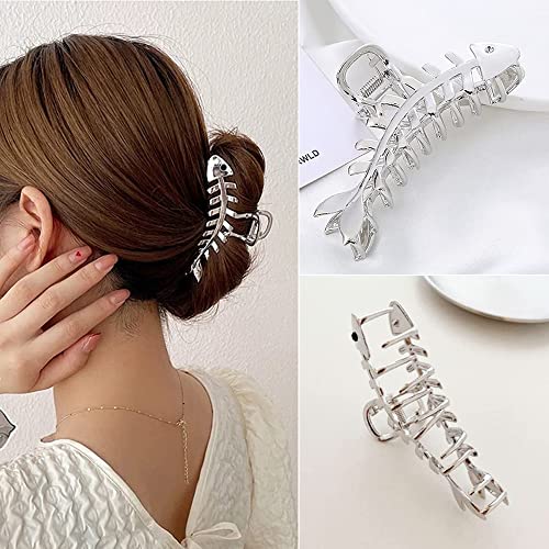 Belsita 1Pcs Sliver Fish Bone Hair Clips Large Metal Fishbone Hair Claw Clips Fashion Geometry Hair Clamps Crabs For Women Thick And Thin Tortoise Strong Hold Hair Styling Hair Accessories thumb #4