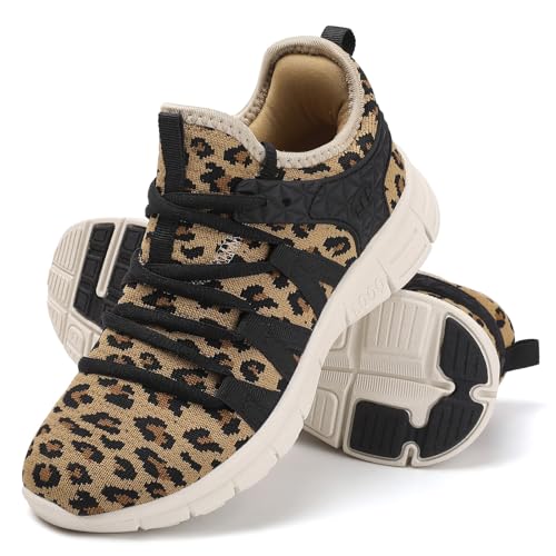 INZCOU Running Shoes Lightweight Tennis Shoes Non Slip Gym Workout Shoes Breathable Mesh Walking Sneakers 8.5women / 7.5men Leopard Print