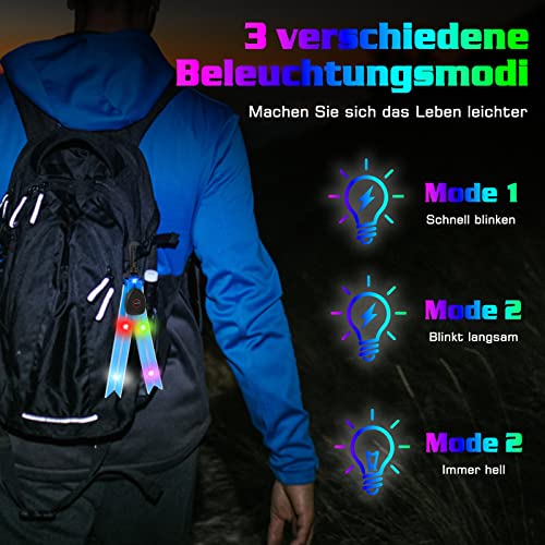 Vaileal LED Blinklicht Schulranzen - 2er USB Aufladbar Kinder Reflektoren Blinklicht Schulranzen Sicherheitslicht, wasserdichte Sicherheit Licht Reflektor Anhänger für Schulranzen (Blau+Grün)