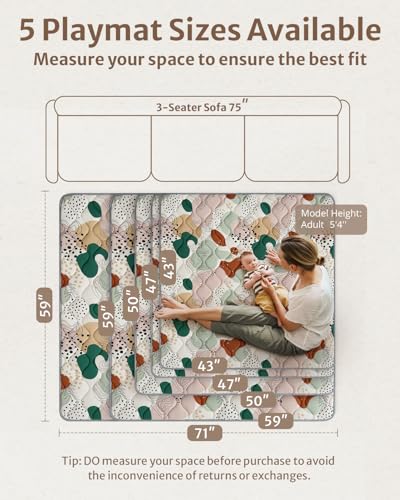 image for Blissful Diary Baby Play Mats for Floor, 50x50 Inch Crawling Mat for P