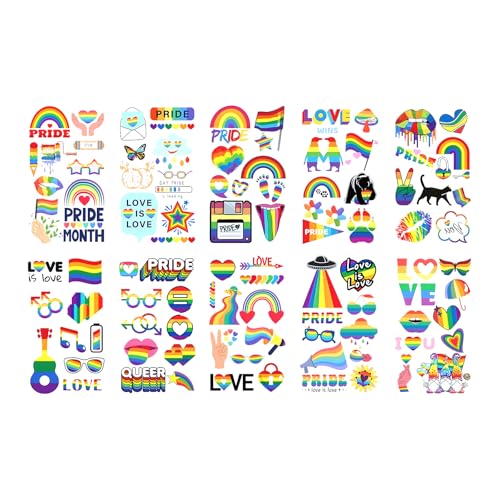 Safe Skin Friendly Temporary Tattooes 10 Glossy Prides Designs LGBTQ Party Favor Queer Celebration Accessories LGBTQ+ Celebration Stickers