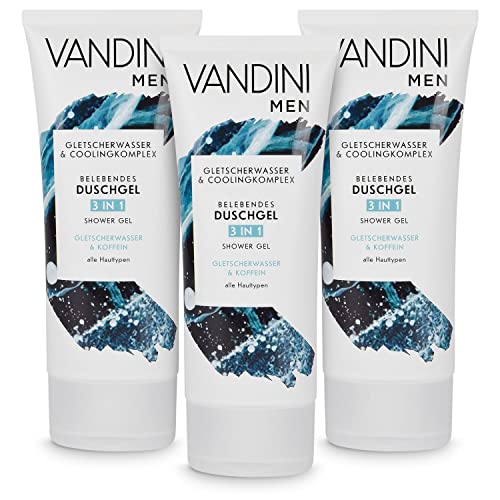 VANDINI 2x 3in1 Duschgel für Männer Gletscherwasser & Koffein 200 ml - Herren Duschgel vegan für alle Hauttypen geeignet - Duschgel Männer, Herrenduschgel, Shower Gel men, Männerduschgel
