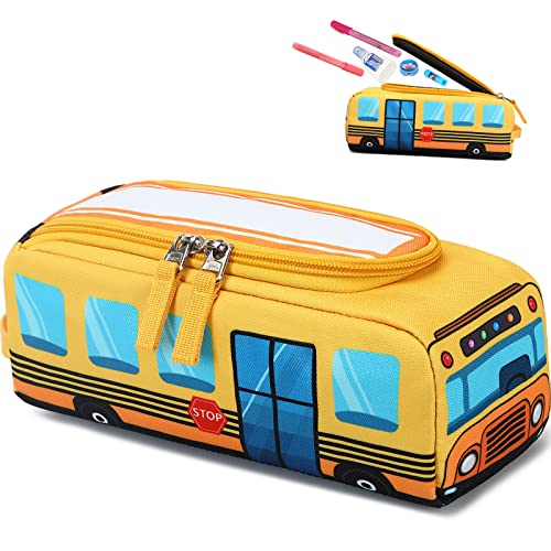 Image of LEDAOU Cute Pencil Case for Kids Girls Boys Pencil Pouch kawaii Pen Pencil Box Bag Holder for School Students (Yellow School Bus)