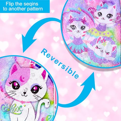 UFNDC 3PCS Backpack for Girls with Lunch Box,16”Kids Sequin Bookbag with Lunch Box, School Bag for Elementary Toddler3