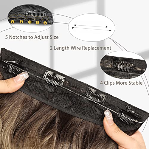 Morica Invisible Wire Hair Extensions - 20 Inch Ombre Blonde Long Wavy Synthetic Hairpiece With Transparent Wire Adjustable Size, 4 Secure Clips For Women #TOP6