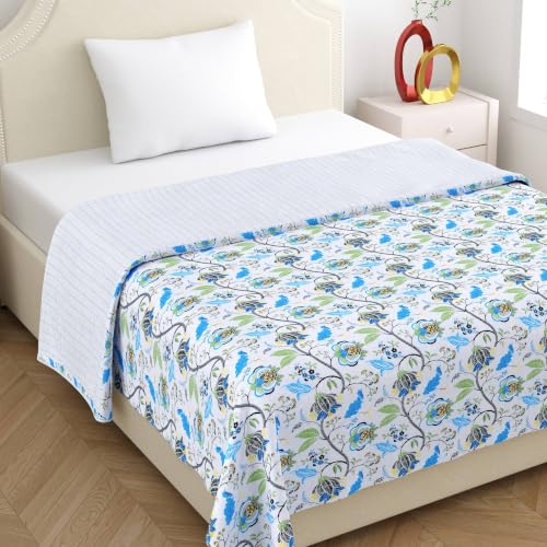 Image of Home Ecstasy 100% Cotton Mulmul Reversible Dohar for Single Bed 210 GSM (56 x 88 inches), Blue
