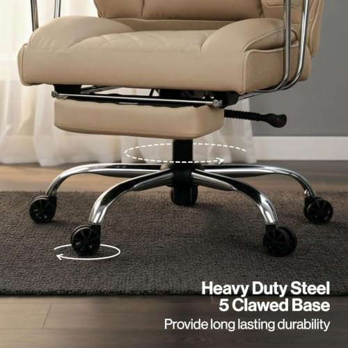 Image of DROGO Premium Leatherette Ergonomic Office Chair for Work from Home, Desk Computer Chair with Spacious Cushion Seat, Soft Armrest, Head & Lumbar Support (Cream)