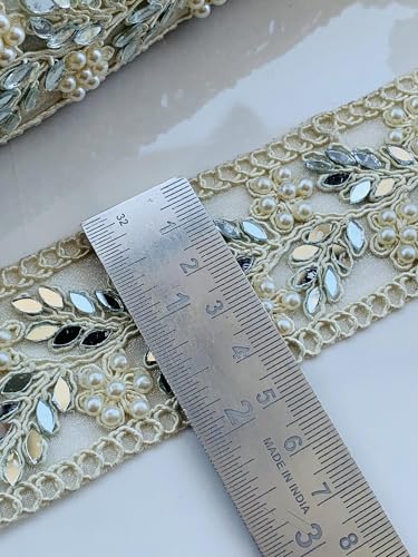 Bordure métallique dorée avec perles ruban miroir pour customisation