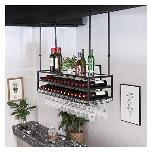 Casier à verre à vin à l'envers suspendu, support bouteille noir 100cm