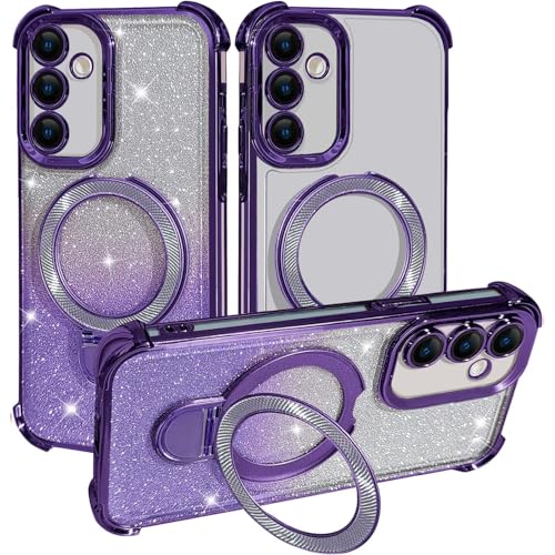 HAOFUGUI Electroplated Glitter Case for Oppo Reno12 F, Stylish Glitter Silicone Phone Case with Stand, Women Girls Bling Soft TPU Shockproof Phone Cover-Purple