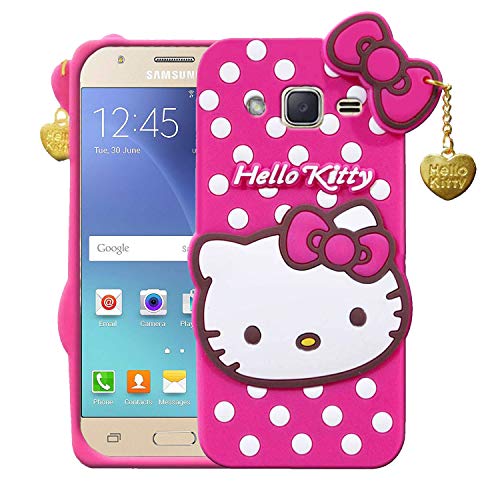 Image of Unirock Hello Kitty Back Case Cover for Samsung Galaxy J7| 3D Cute Hello Kitty Case |Soft Silicone Rubber Back Cover with Pendant Kitty Cover for Samsung Galaxy J7 (Pink)
