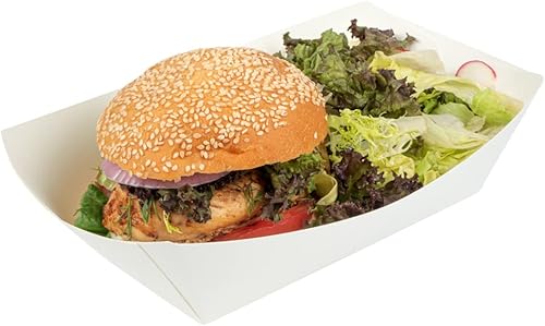 Restaurantware Bio Tek - Botes de comida de 2 libras, 200 bandejas de papel desechables  Barcos de papel blanco resistentes a la grasa para