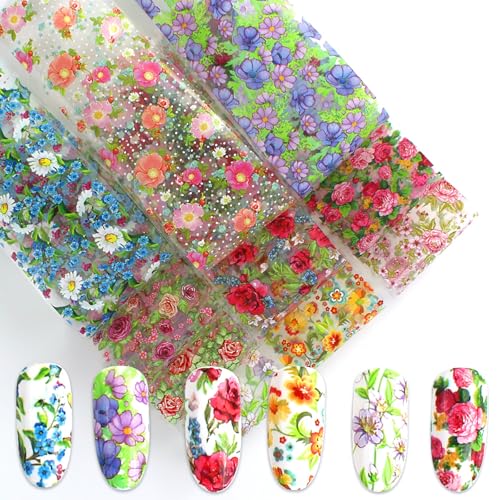 MOLILON 50 Sheets Nail Foil Transfer Set, Holographic Nail Art Foil Stickers, Acrylic Nail Art Decals, Lace Flower Butterfly Design for Nail Salons & DIY Manicure Decoration