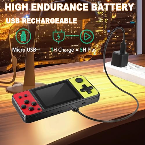 Image of 32 Bit Handheld Games for Kids Built-in 139 Retro Video Games,3.0 inch IPS Screen Rechargeable Portable Arcade Gaming Player,Electronic Travel Toys for Boys Girls Birthday Yellow-Red