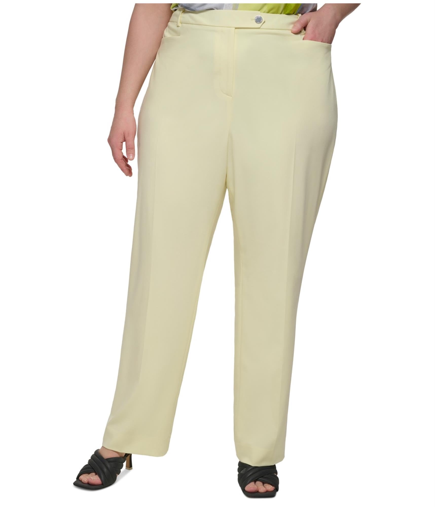 Calvin Klein Womens Plus Size Lux Modern-Fit Straight-Leg Pants Endive 14W