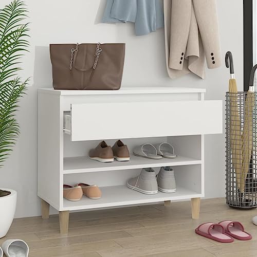 Zapatero para dormitorio y pasillo de madera blanca y eucalipto 4