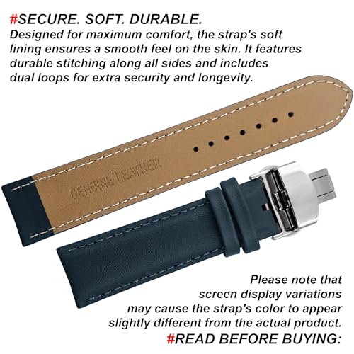 Image of DBLACK ''NAGATA3'' Leather Watch Strap with Butterfly Lock, Minimalist Design Watch Belt / / For 18mm, 20mm, 22mm, or 24mm Watch Band (Choose Your Size & Color)