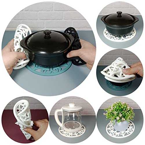 Hotsyang Silicone Trivets Mats For Hot Dishes,Extra Silicone Trivets For Hot Pots And Pans,Silicone Trivets Large For Kitchen,Non-Slip Heat Resistant Modern Hot Pads For Kitchen Table,Round 3Pcs White #TOP4