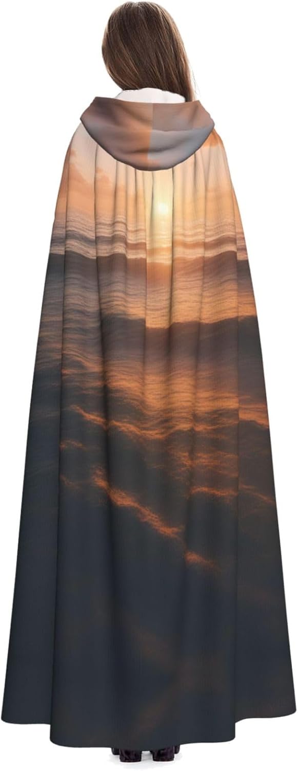 SSIMOO Beautiful Sunrise Ocean 1 Eye-Catching Cosplay Costume Cape for Women - Unisex Vampire Cloak for Halloween.