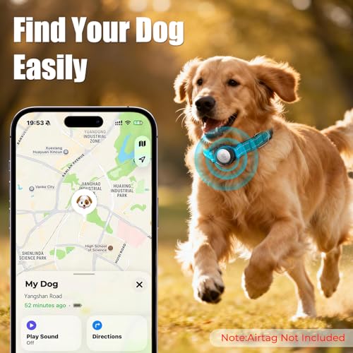 Image of AirTag Dog Collar, IP68 Waterproof Air Tag Dog Collar Holder (Blue, L) | Air Tag Dog Collars Reflective, Ultra-Durable, Comfortable Padded, Heavy Duty Dog Collars Collars for Small - Large Dogs