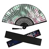 [YOVOY] 扇子 レディース おしゃれ シルク 和風扇子 大きい 短地扇子 女性 花柄 プレゼント 花火大会 浴衣 着物 和装小物 お祭り 猛暑対策 ギフト袋と箱付き 3点セット