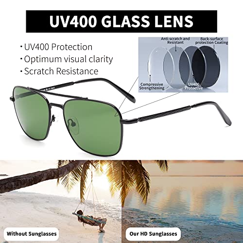 Image of JIM HALO Retro Square Aviator Sunglasses Premium Glass Lens Flat Metal Eyewear Men Women