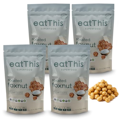 eatThis Superfood Roasted Foxnuts (Makhana) Sea Salt Caramel | Crunchy Healthy Snack | Olive Oil Roasted | Vegan, Gluten Free, Non-GMO | Pack of 4-12 oz