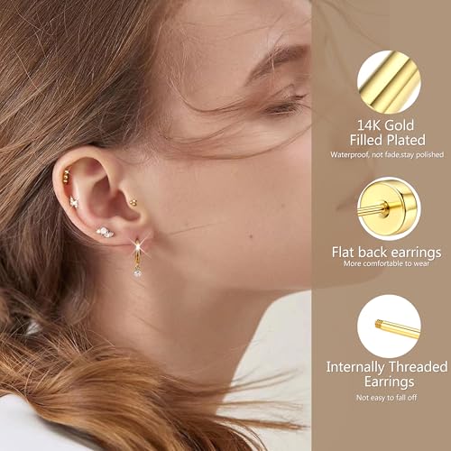 MILACOLATO Flat Back Earrings for Women Hypoallergenic Surgical Steel Earrings for Sensitive Ears Flatback Stud Earrings Screw Back Cartilage Earring Sets for Multiple Piercing 25Pcs4