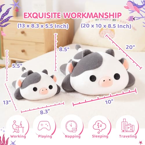 Mewaii Cute Cow Plush Pillow, Kawaii Plushies White Cow Stuffed Toys, Squishy Plushies, Cuddle Plush Pillow for Boys & Girls (20 Inch) - Image 2