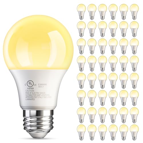 Image of TJOY A19 LED Light Bulbs Soft Warm White 2700K, 60 Watt Equivalent, Efficient 9W, E26 Standard Base, Non Dimmable Energy Saving Warm Light Lamp Bulb 800LM 120V, for Home, Bedroom, Living Room, 48 Pack