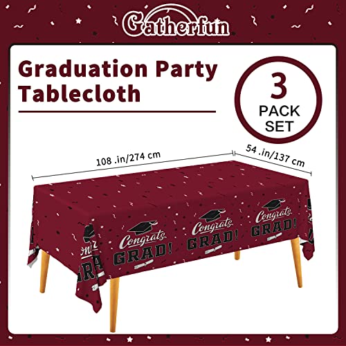 Gatherfun Graduation Tablecloths Graduation Party 2023 Table Decorations Waterproof Plastic Rectangular Disposable Table Cover For Congrats Grad Party Supplies 3Pcs 54X108 Inch, Maroon #TOP4