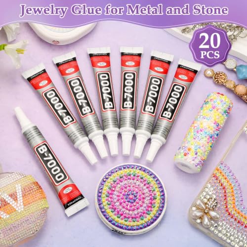 Image of B7000 Glue Clear with Precision Tip for Rhinestones, 20 Pcs 15 mL /0.5 fl oz | Strong Adhesive Jewelry Bead Gem Glue, Quick Dry Bedazzling Glue for Jewelry Making Repair Fabric Clothes Shoes DIY Crafts