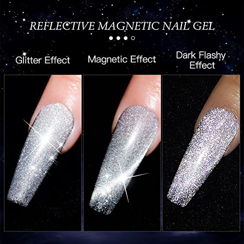 Meet Across Reflective Glitter Cat Eye Gel Nail Polish, 6 Colors Sparkling Diamond Gel Nail Polish, Magnetic Gel Polish With Magnecti Stick, Soak Off Uv Led Gel For Home Diy Manicure Nail Salon (A) #TOP3
