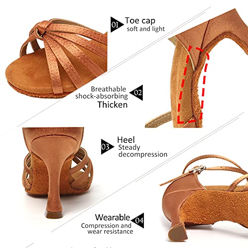DKZSYIM Women's Satin Latin Dance Shoes Professional Ballroom Salsa Practice Performance Dancing Shoes,Model 2173