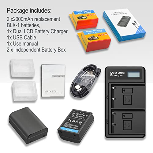 Ibatts 2 Pack Blx-1 Battery And Lcd Display Dual Battery Charger For Olympus Om System Om-1 Om1 Blx-1 Blx1 Blx 1 Replacement Camera- 7.2V 2000Mah 14.4Wh #TOP6