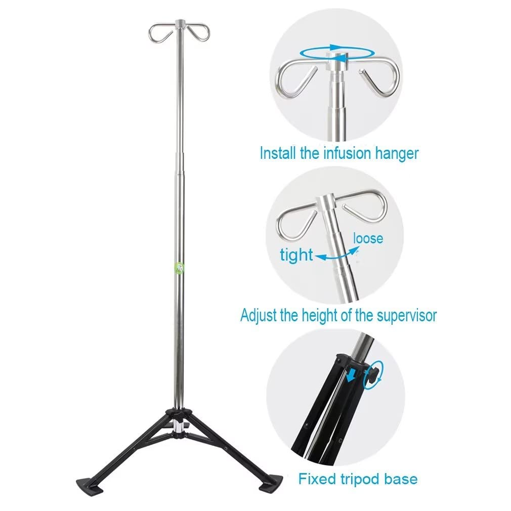 IV-Stange Tragbarer Infusionsständer mit 2 Haken IV-Taschenhalter Leichte Aluminiumlegierung IV-Pol-Bodenständer für Krankenhaus und Heim, Höhenverstellbarer IV-Mast