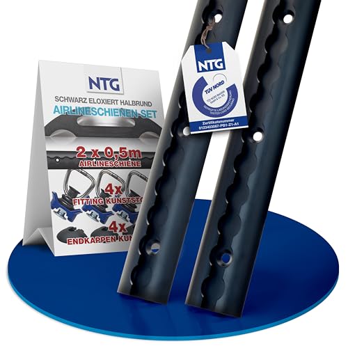 NTG - Binario di ancoraggio Air-Line da 0,5 m / 500 mm, semicircolare, in alluminio - Certificato TÜV - Set di risparmio di accessori per rimorchi, binario di fissaggio del carico, barra di ancoraggio